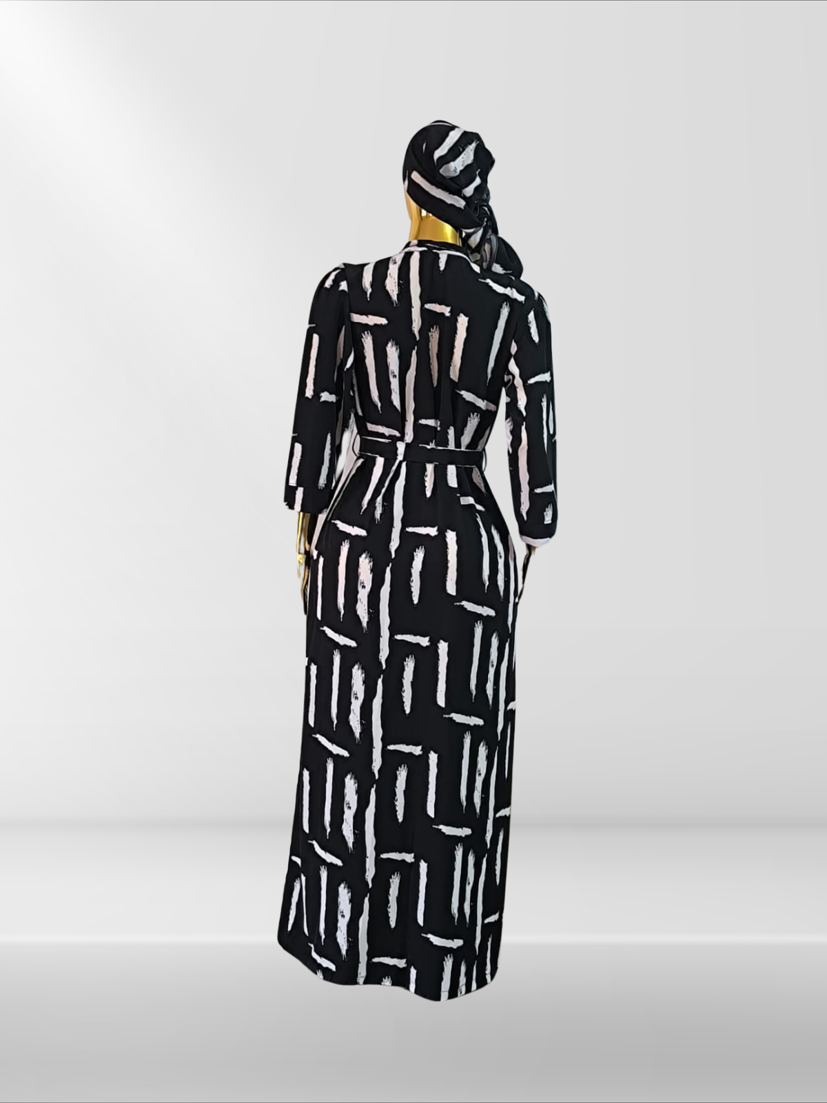 Longue robe chemise à motif géométrique avec foulard assorti