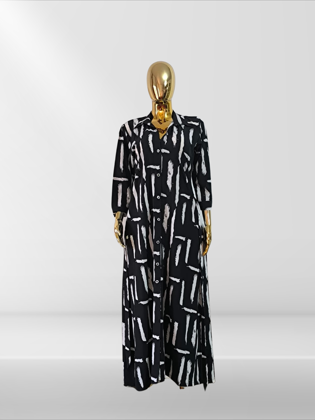 Longue robe chemise à motif géométrique avec foulard assorti