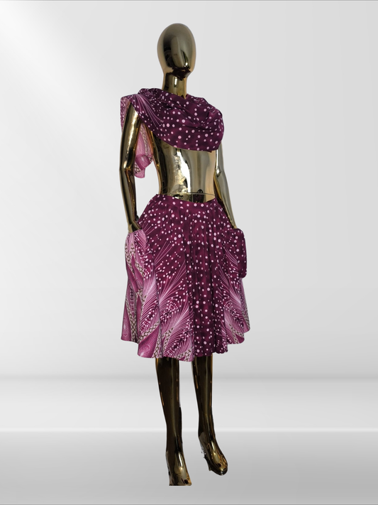 Jupe colorée à imprimé et foulard assorti