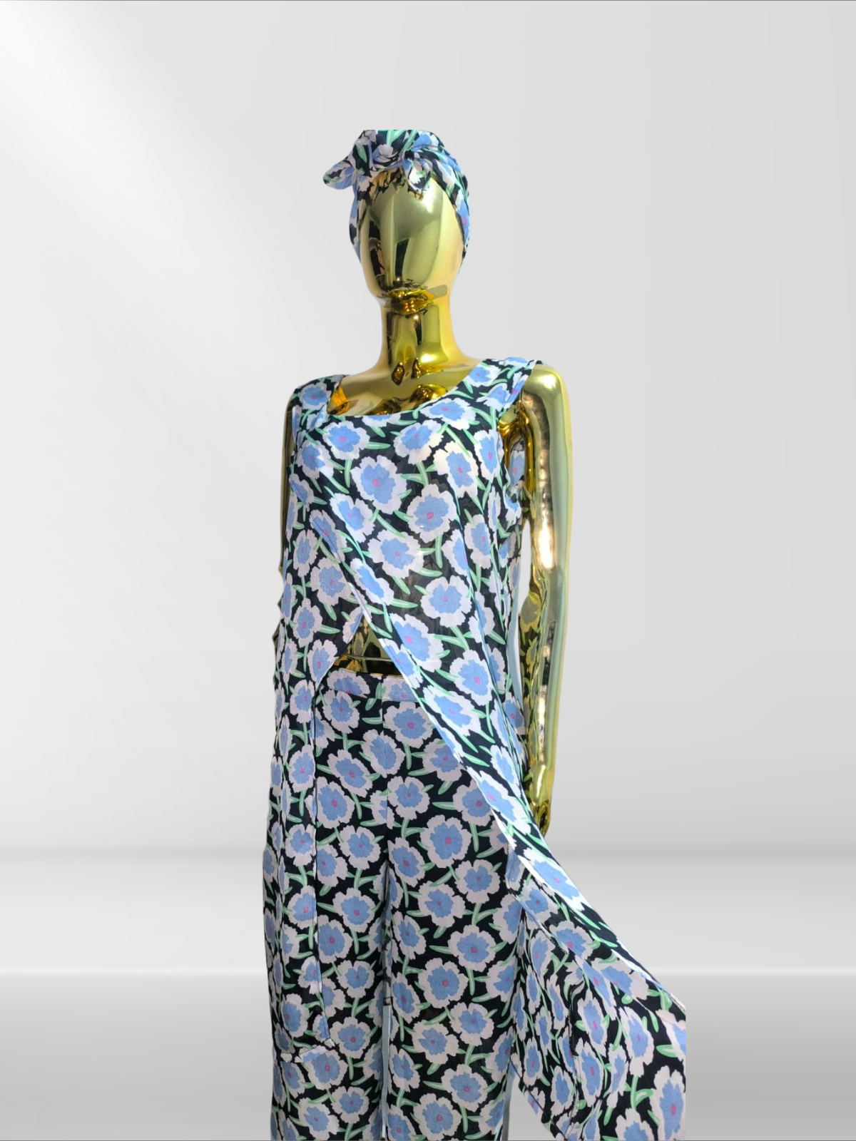 Ensemble pantalon et tunique asymétrique avec foulard assorti