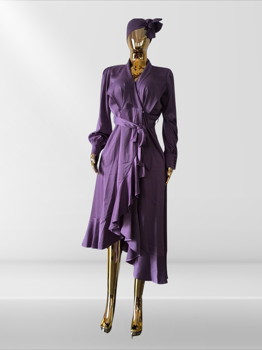 Magnifique robe en soie avec foulard assorti